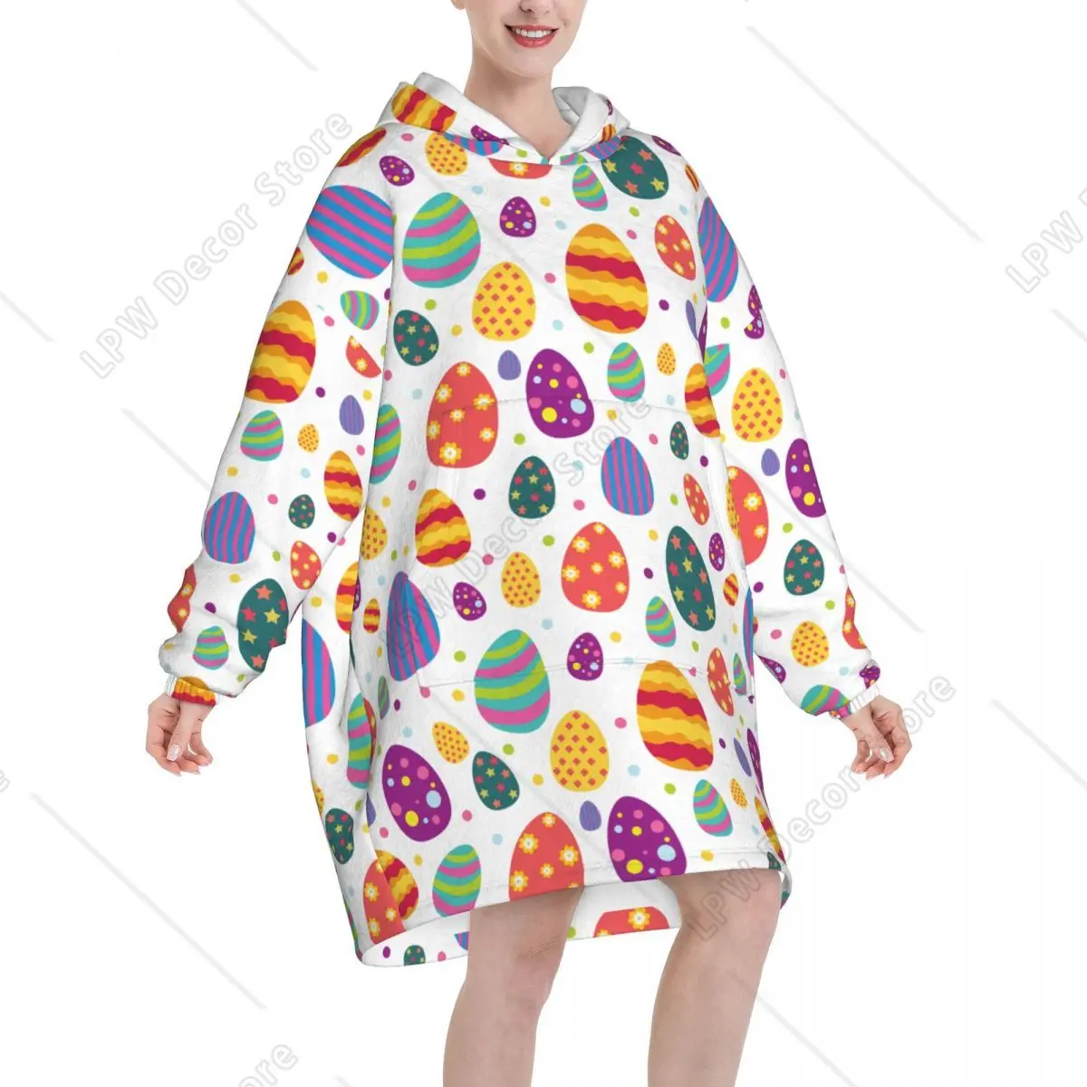 Easter Egg And Spring Wearable Blanket Hoodie for Women Cozy Large Christian Festival Blanket Sweatshirt Fleece Hooded Blanket
