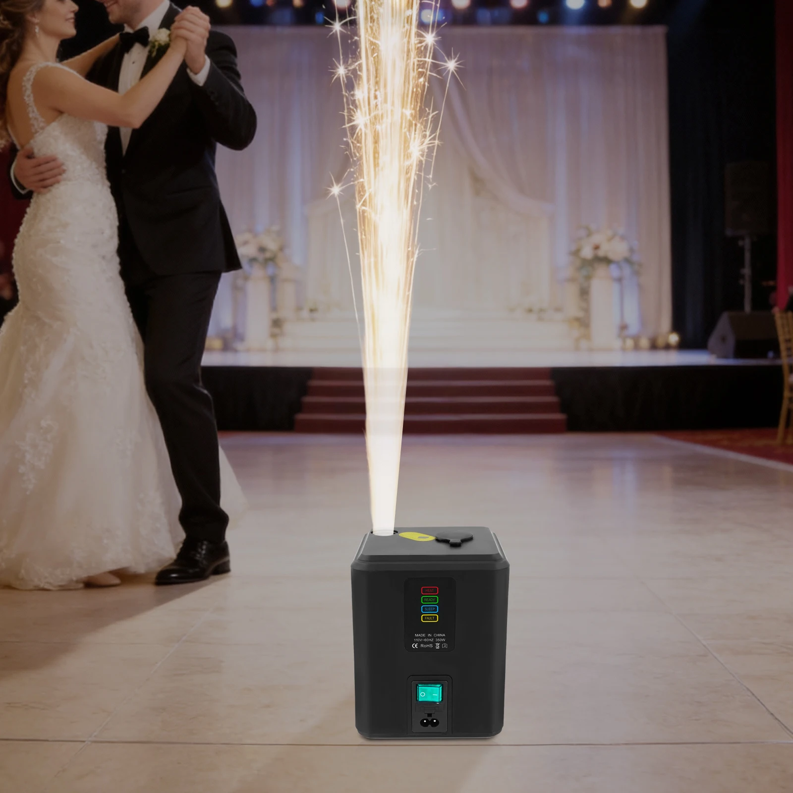 Mini Cold Spark Machine, 350W Stage Effect Lighting with Remote Control, ABS Floor Standing Visual Effect Device for DJ Weddings Parties Concerts view 5