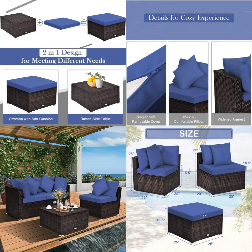 

4 PCS Patio Rattan Soa Set, Outdoor Wicker Sectional urniture Set, Patio Contion Set with Removable Cushions & Pillows or Backya