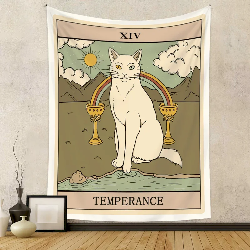 VIKAMA Tarot The World Black Cat Tapestry Wall Hanging Aesthetic Room Decor for Bedroom Dorm Wall Art