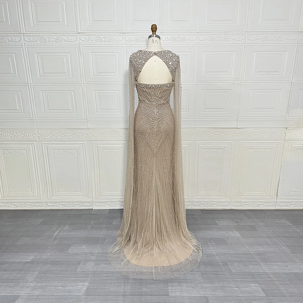 فستان سهرة فاخر مطرز بحورية البحر عاري دبي بأكمام كيب أنيق للنساء فساتين حفلات الزفاف العربية الوردية حسب الطلب