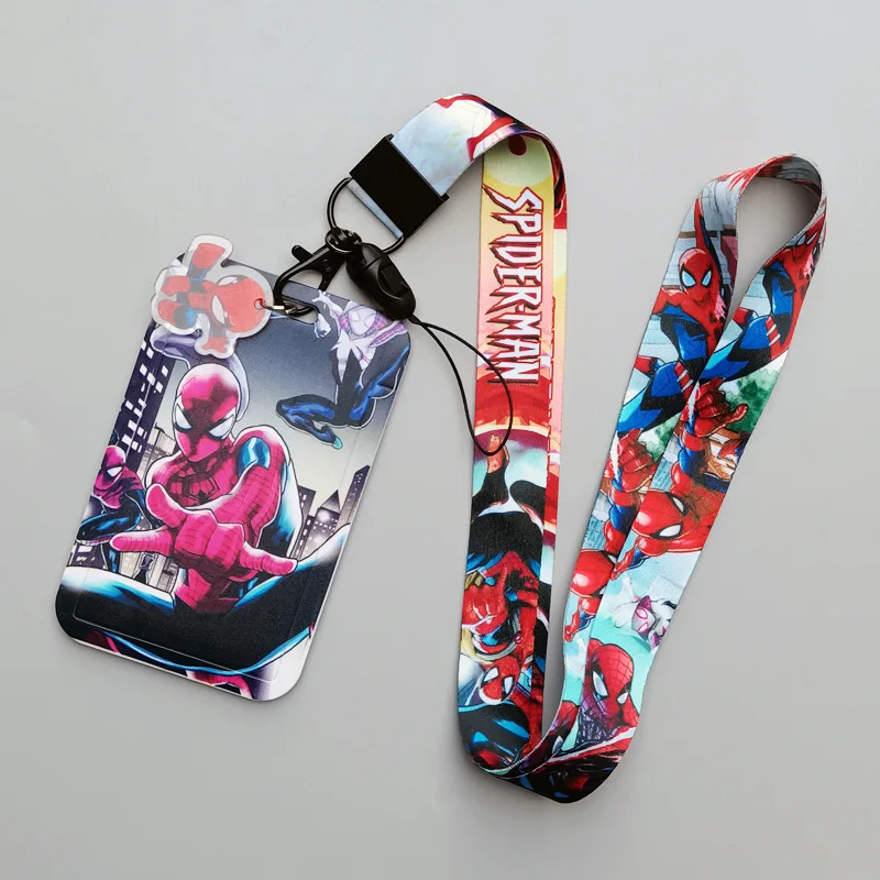 Marvel Cartoon Animation Superhero Spider-Man Push-fit Card Holder Student Campus Card Polyester Hanging Lanyard Badge Meal Card view 5