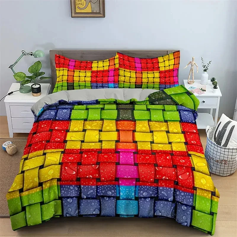 Psychedelic Geometric Duvet Cover Colorful Lines Bedding Set Microfiber Queen Comforter Cover For Girls Women Teen Bedroom Decor