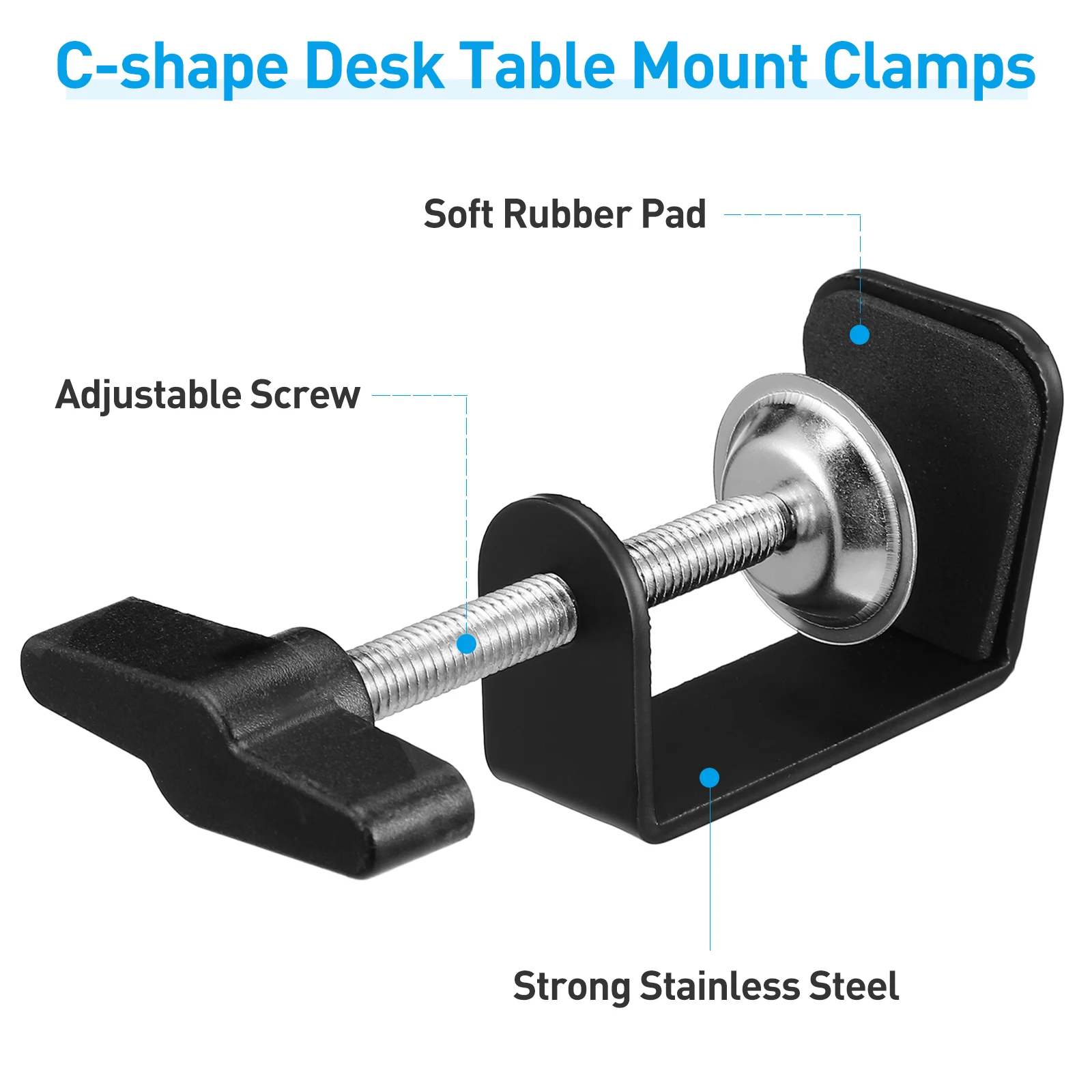 2Pcs Premium Stainless Steel C-Clamp Table Mount Bracket for Desk Studio Broadcasting Adjustable C-Shape Clamp