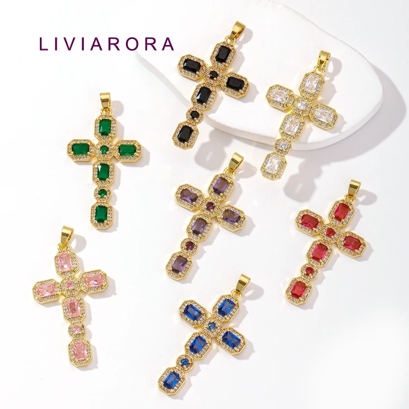 1Pc 18K Gold Plated Brass Cross Pendant For Jewelry Making,Halo Luxury Hip Hop Religious Charm Pendant Catholic Jewelry Findings