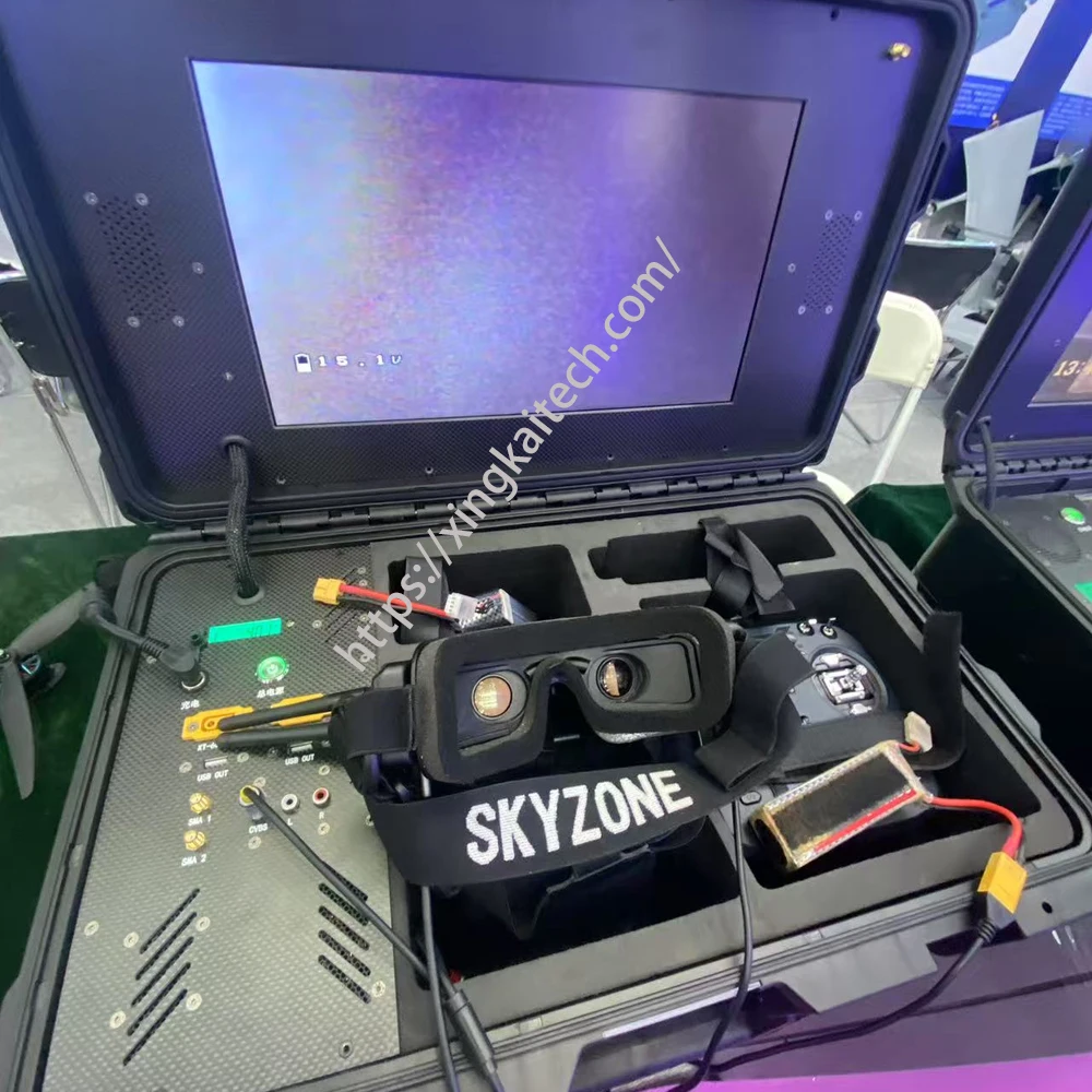 Video Screen Mounted Carbon Fiber FPV Racing Drone Mission Case Portable Ground Control System Goggler Remote Controller Battery