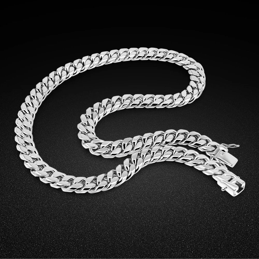 12MM 22-28 Inch Chain Punk 925 Sterling Silver Men’s Chunky Necklace Miami Cuban Link Chain On Neck Hip Hop Male Jewelry Gifts