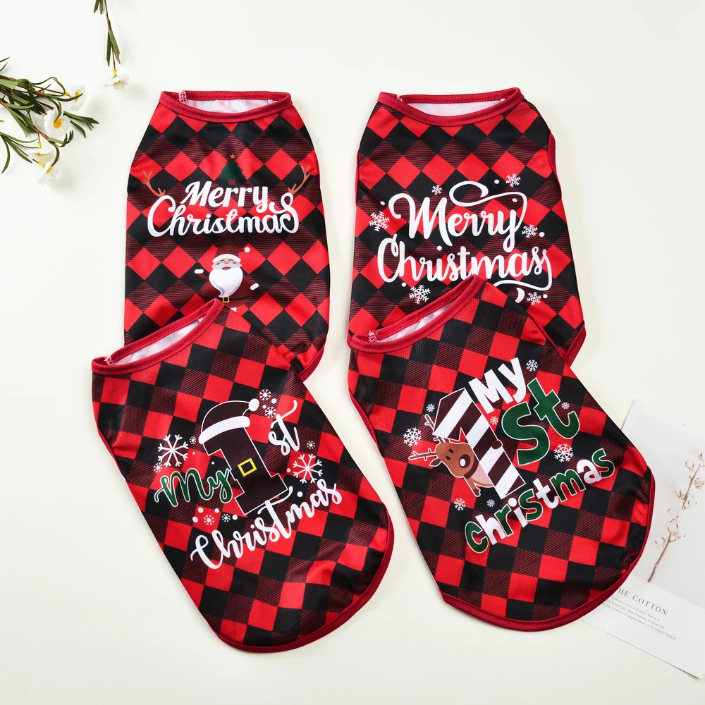 Weihnachtsdruck-Katzenkleidung, atmungsaktiv, weich, gemütlich, Kätzchen-T-Shirt für kleine und mittelgroße Hunde, Katzen, süßes Weihnachtsmann-Haustierweste-Kostüm