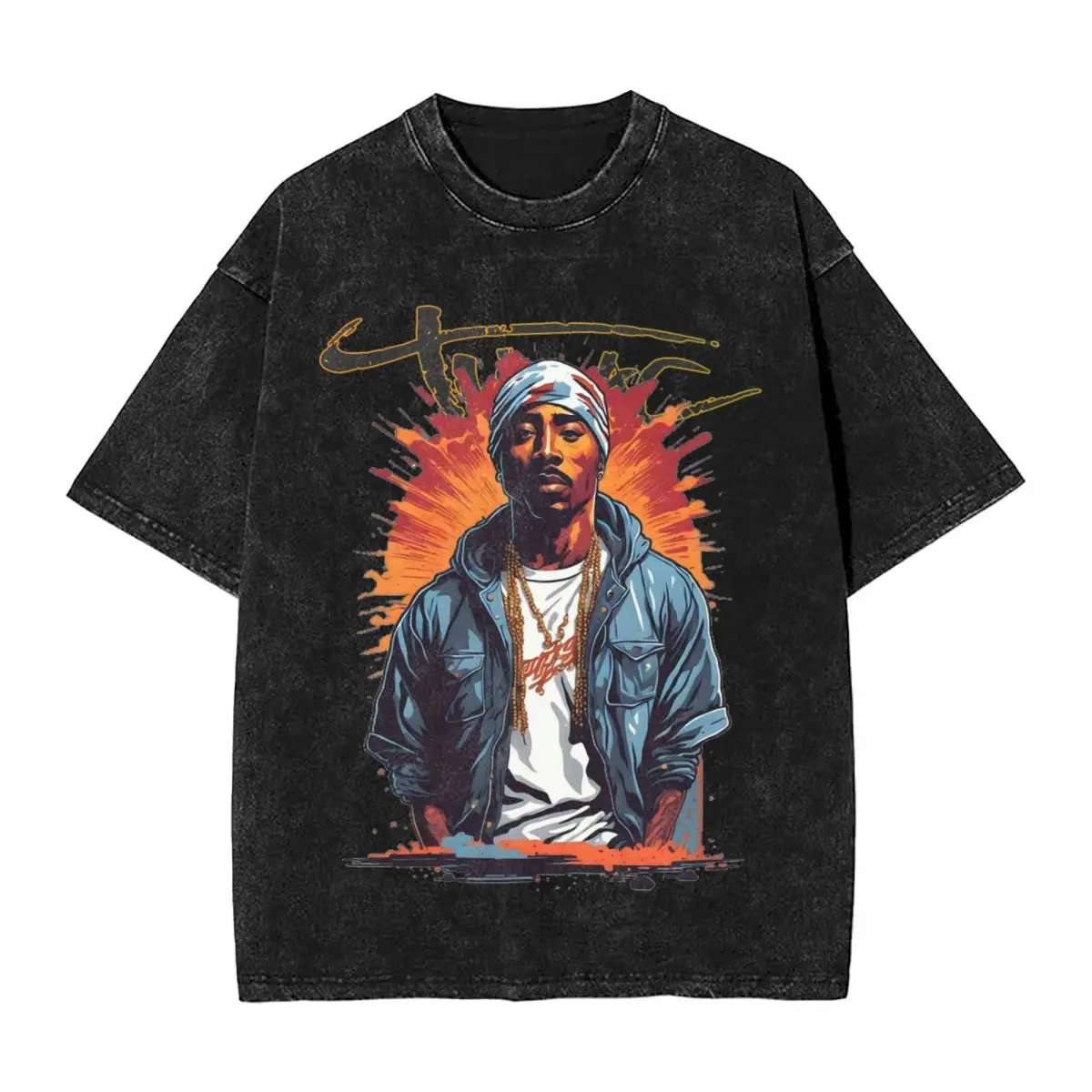 

Harajuku Cotton Tshirt Men Short Sleeve Tees Rapper Tupac Summer Cotton Loose Washed Tops T-Shirt Oversized Tee Shirt