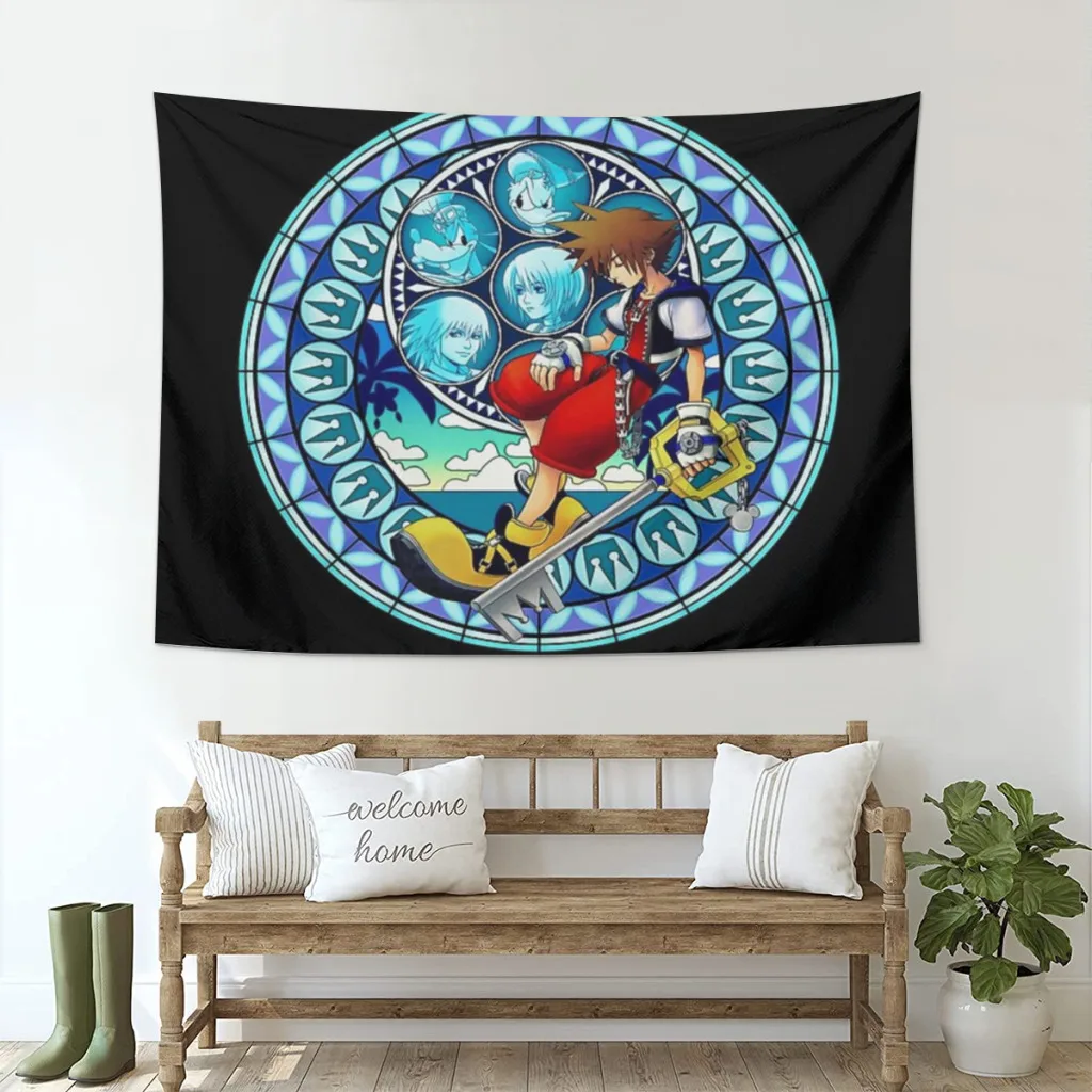 Kingdom Hearts® - Sora's Dive to the Heart Stained Glass  Tapestry Aesthetic Room Décor Wall Hogar Decorating