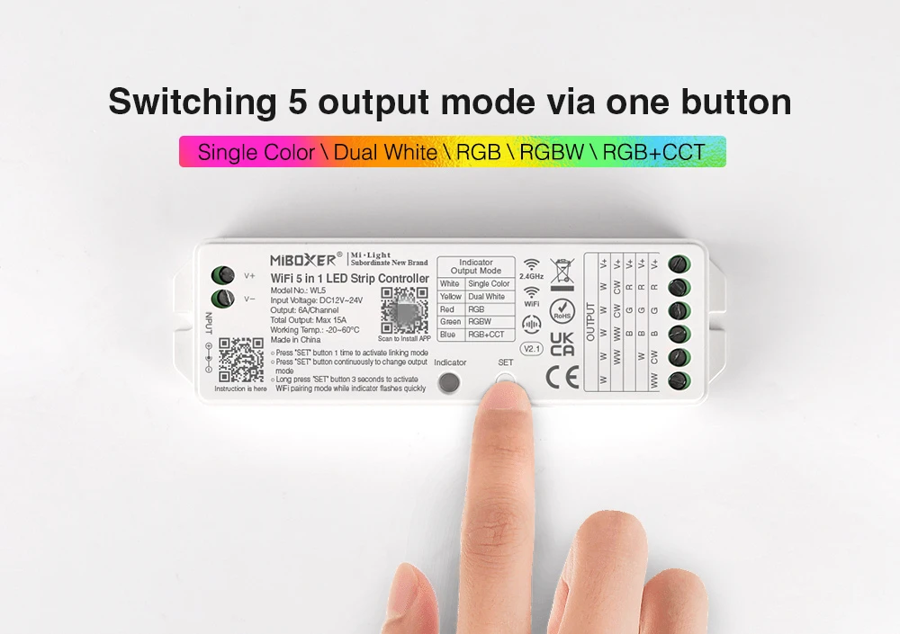 Miboxer WiFi+2.4G LED Controller Single Color Dual White RGB RGBW RGB+CCT SW2 SW5 WL5 Tuya Music APP Voice Control