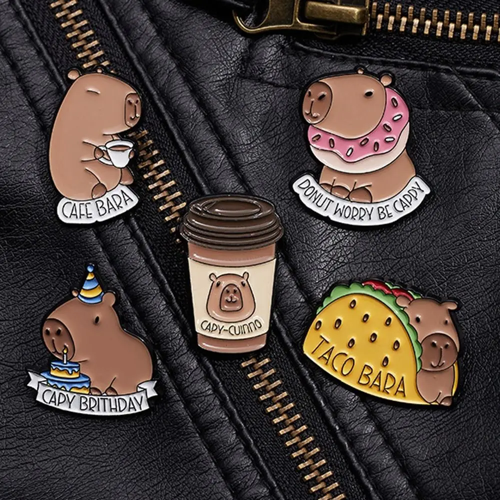 Coffee Capybara Brooch Kid Gift Metal Taco Cartoon Pin Brooch Cartoon Cute Capybara Alloy Badge Backpack Accessories