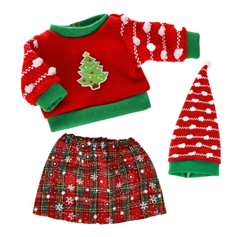 Warm Skirt Suit Festive Hat Sweater Skirt for 18 Inch Girl Doll Christmas Outfit Girl Doll Casual Clothes