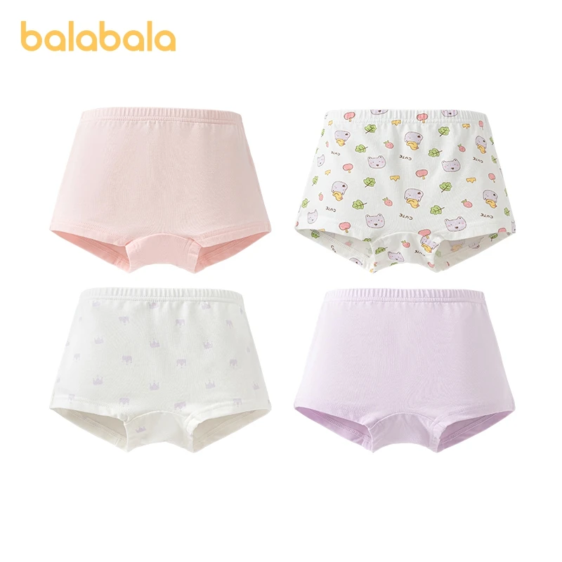 Balabala Underwear Girls Children Triangular Shorts Toddlers Babies Older Children Boxer Briefs Square Corners Pack of Four