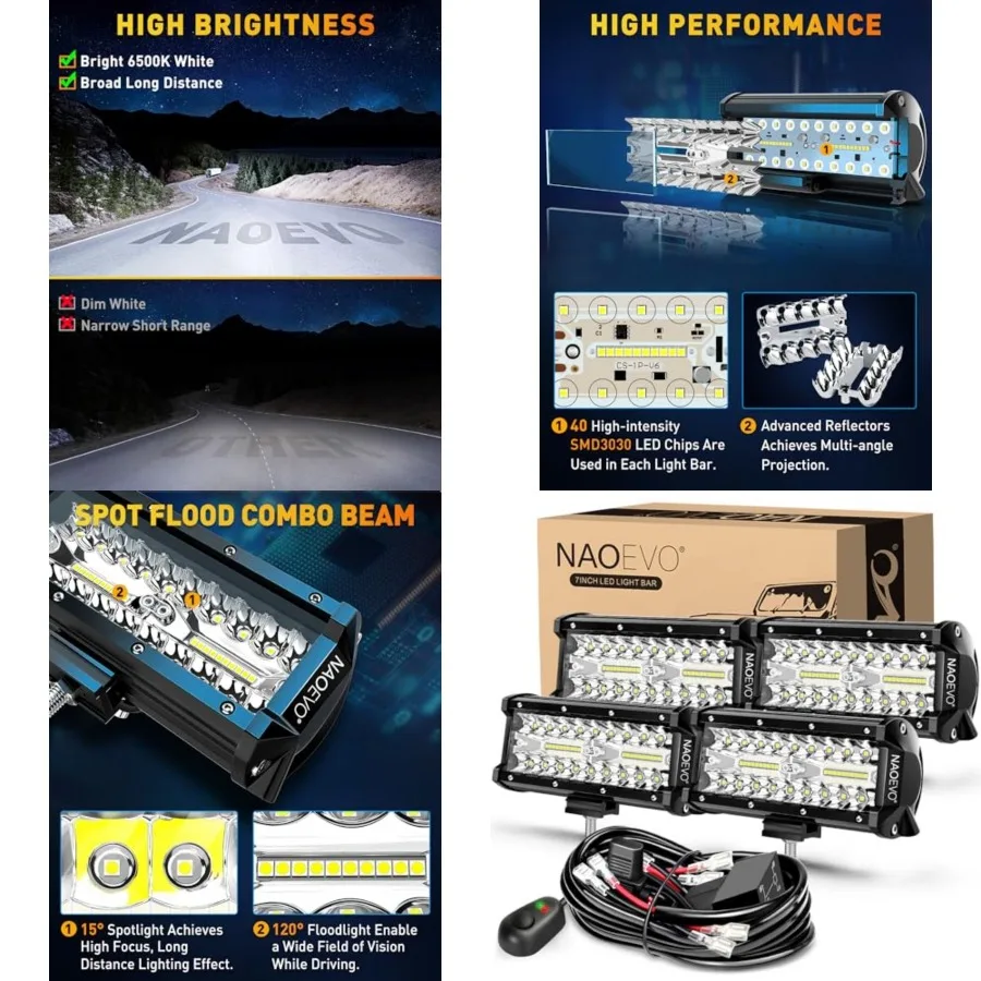 

LED Light Bar, LED Off Road/Fog Lights, Work for Truck Tractor Boat ATV UTV, Pcs with Leads Wirg Harness White