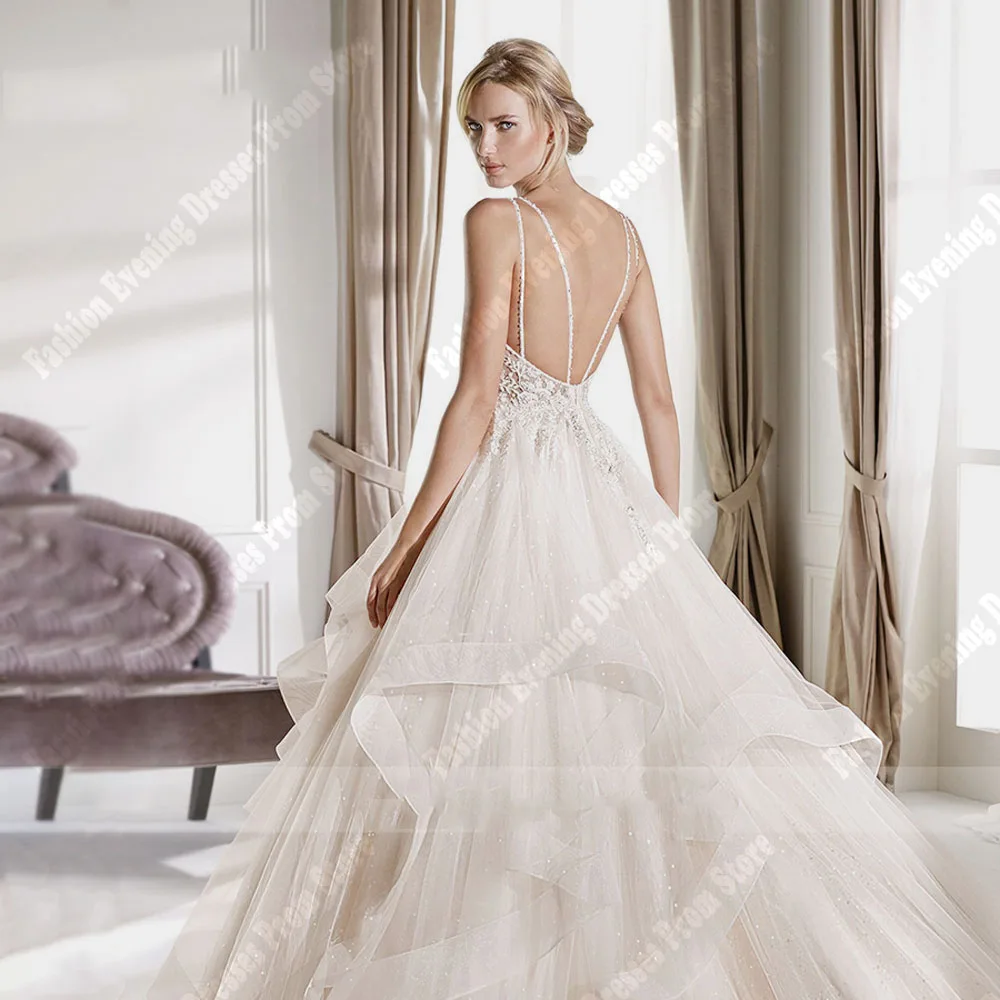 Brillante pizzo a-line abiti da sposa donna gonna multistrato orlo abiti da sposa pizzo stampa floreale palla di fidanzamento Vestido De Novia