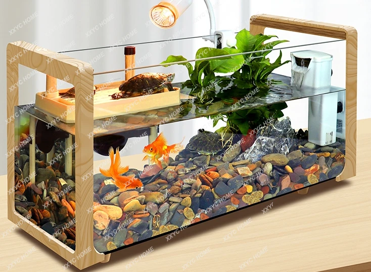 

Super White Glass Villa Ecological Integrated Feeding Box Size Landscape Drying Table Fish Turtle Mixed Feeding Tank