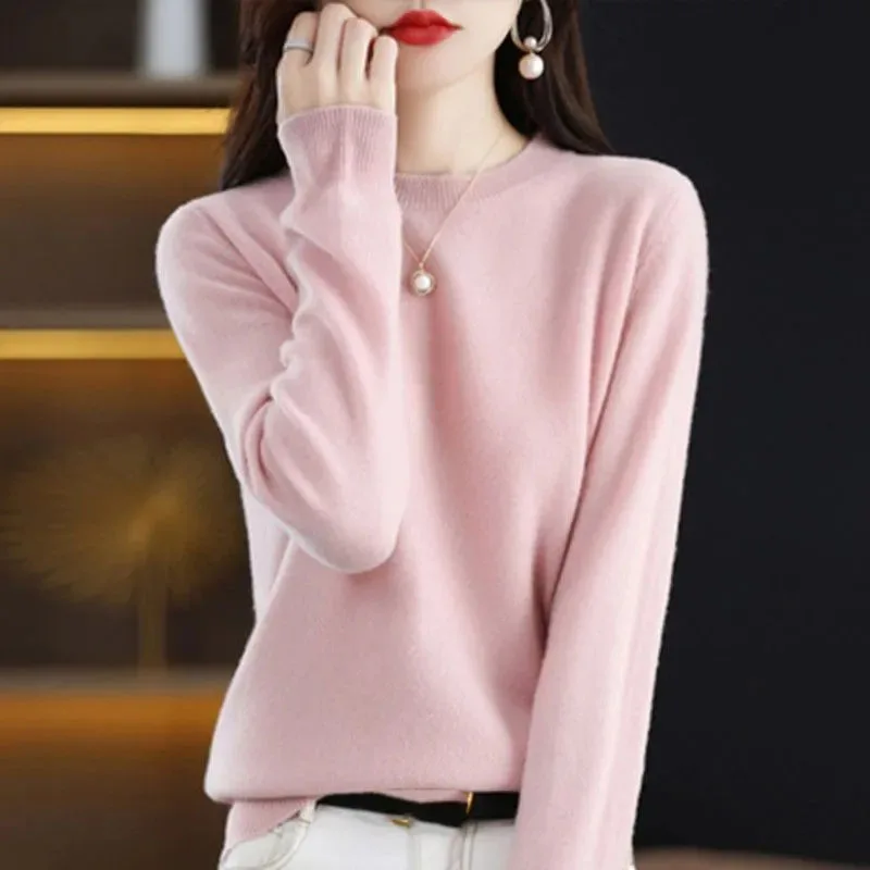 Autumn Winter Women Sweaters O-Neck Neck Slim Knitted Pullovers Solid Color Inner Wear Jumper Female Sweater Casual Jersey Tops