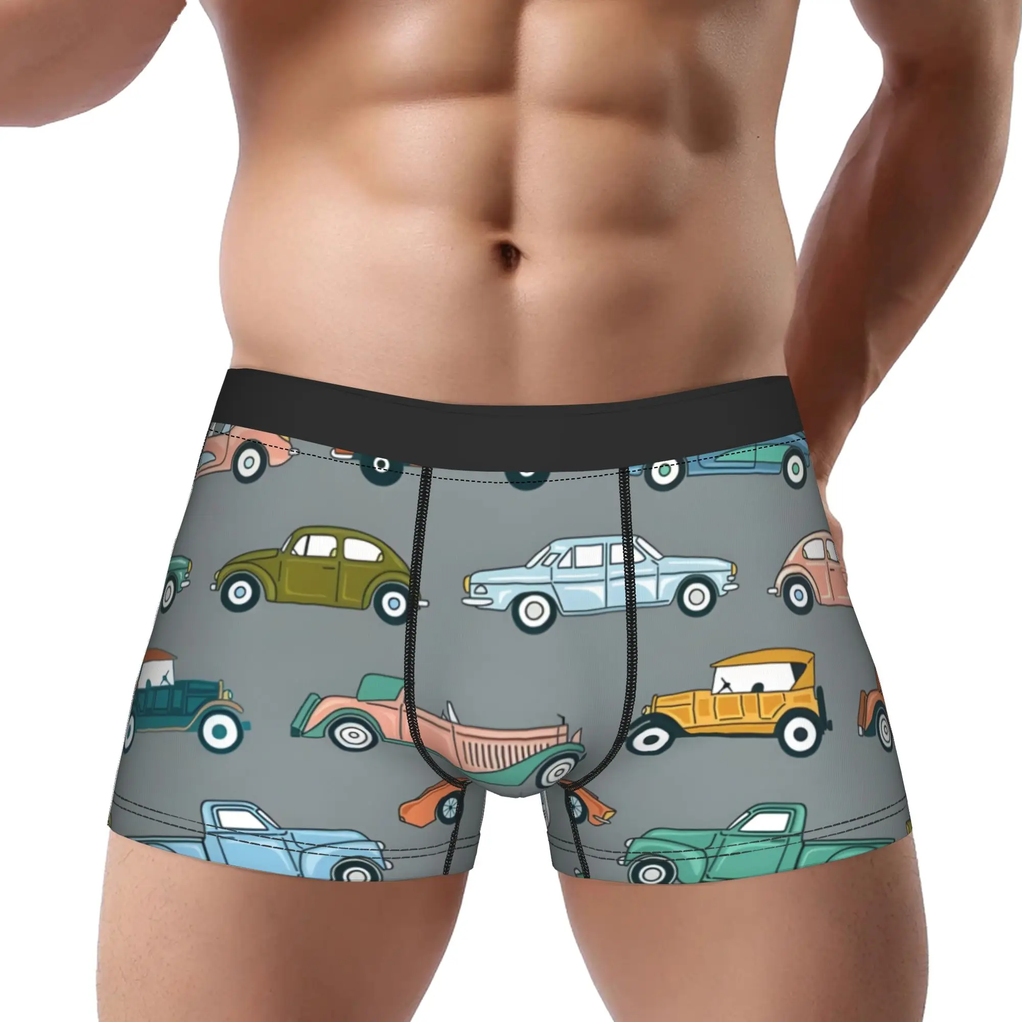 Cute  Cars   Grey Underpants Breathbale Panties Men's Underwear cars Comfortable Shorts Boxer Briefs