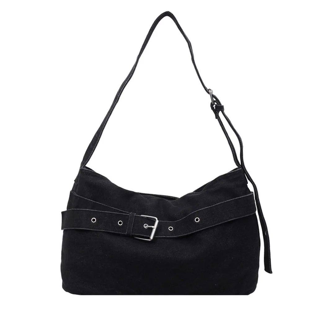 

Korean Style Denim Tote Bag Tote Bag Solid Color Large Capacity Handbag PU Leather Large Capacity Underarm Packs Office Worker