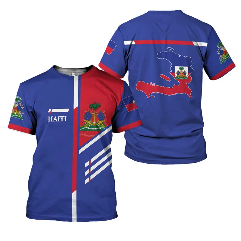 Fashion 2026Haitian Flag Pattern T-shirt 3D Printed Haiti National Day Short Sleeves Tops Fashion Street T Shirt Crew Neck Tees