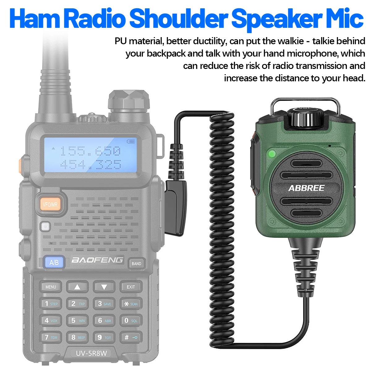 ABBREE AR-158 2Pin Rechargeable Microphone Mic Speaker Volume PTT Tangent For Baofeng UV 5R BF 888S UV 21 PRO Two Way Radio