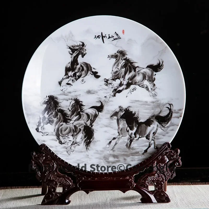 

2025 HOME office meeting TOP Business decoration ART Mascot GOOD LUCK Success talisman porcelain 8 horses FENG SHUI ART Statue