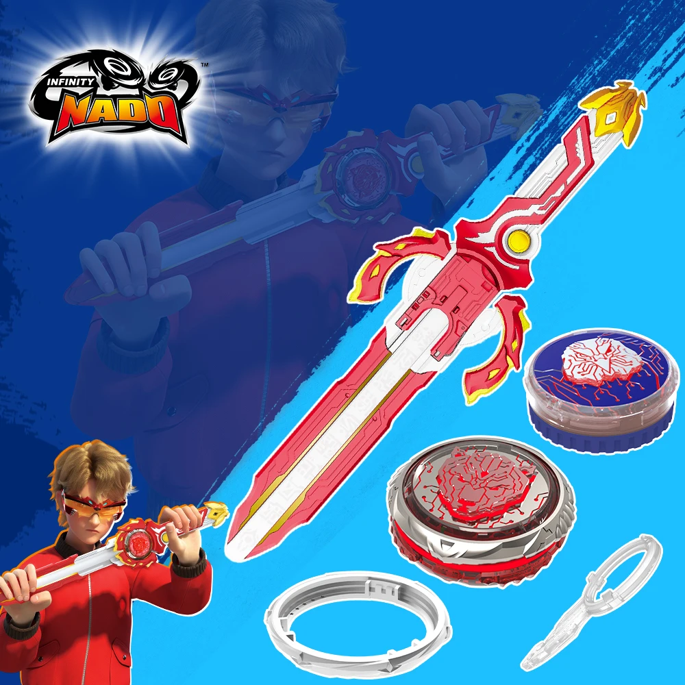 Infinity Nado 6 Advanced Pack-Blazing War Bear Metal Ring & Tip Spinning Top Gyro with Monster Icon Sword Launcher Anime Kid Toy