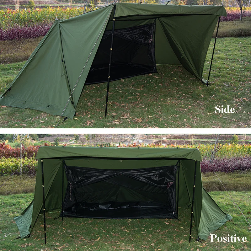 2Persons Outdoor Oxford Cotton Two Peak Shelter Tent Camping Rainproof Waterproof Thicken Fabric Portable Sunscreen Family Tarp