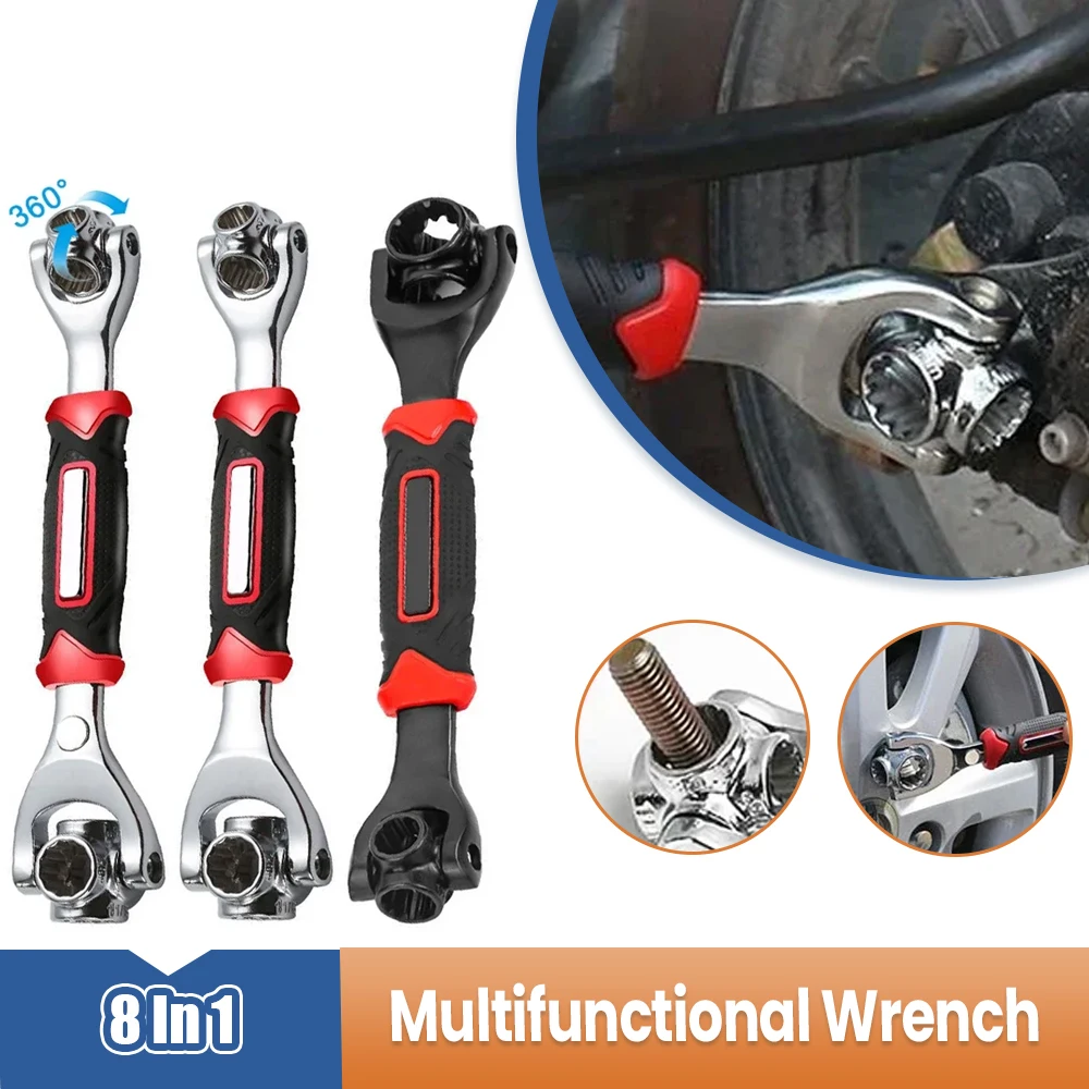 8 In 1 Torque Wrench Universal Ratchet Spline Multifunctional Wrench 360 Degree Bolts Sleeve Hand Tool for Car Socket Wrench Set