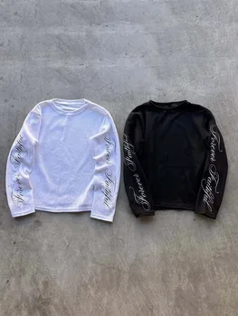 2026 Spring American Retro Y2K Long Sleeve T-Shirt Casual Round Neck Lightweight Breathable Top Letter Print Streetwear Kids