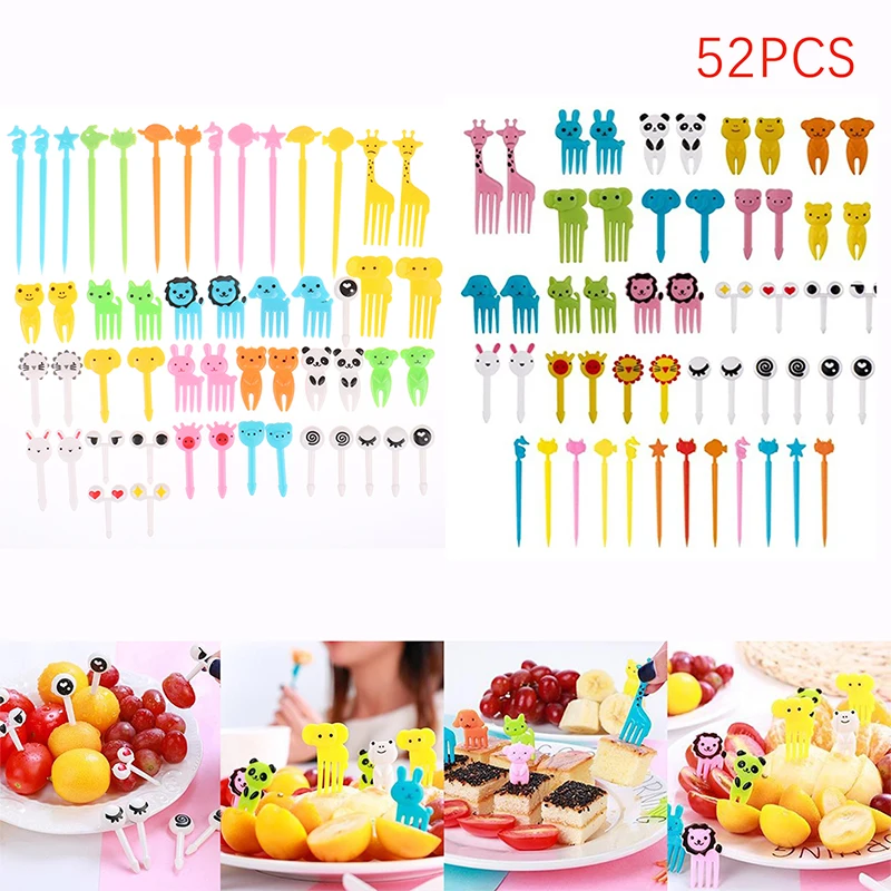 Mini pics alimentaires de ferme de dessin animé pour enfants, collation, gâteau, dessert, nourriture, fruits, fourcommuniste, déjeuner, bento, accessoires, décor de fête, mignon, 8 pièces, 10 pièces, 24 pièces, 52 pièces