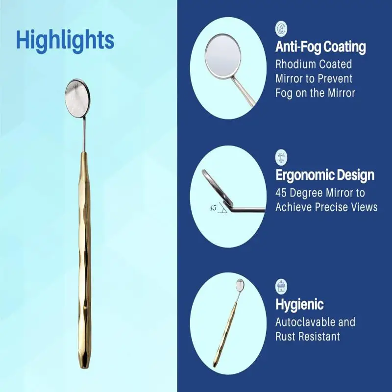 Dental Mirror Stainless Steel with Gold Plated Handle,  Dental Mirrors