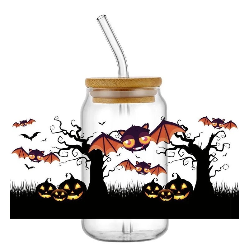 Halloween Decal 3D UV DTF Cup Wrap for 16oz Glass Cup Can Transfer Stickers Custom Label Logo Mug Transfer Sticker Design