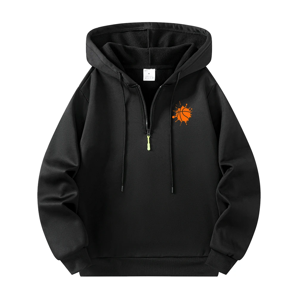 Men's Casual Half Zip Hoodies With Fun Basketball Print Warm Everyday Pullover For Autumn Streetwear Commute And Workouts