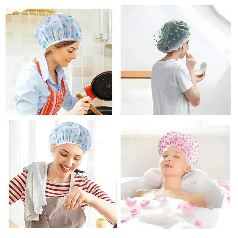 Shower Cap For Women Waterproof Shower Cap With Elastic Band Long Hair Hats For Ladies Reusable EVA Hair Cap For Hair Protection