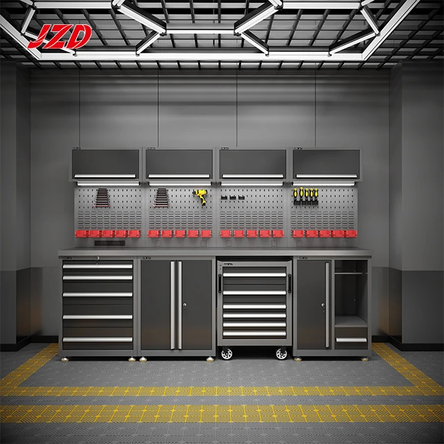 JZD Tool Storage Cabinets Heavy Duty Workbench Garage Storage Cabinet System Tool Trolley with Tools Set Box Tool Cart Trolley