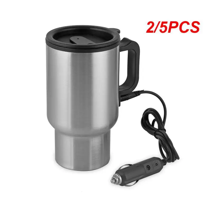 

2/5PCS 450ml Steel Vehicle Heating Cup Electric Heating Car Kettle Coffee Heated Mug USB Heating Car Coffee Mug Thermos Cup