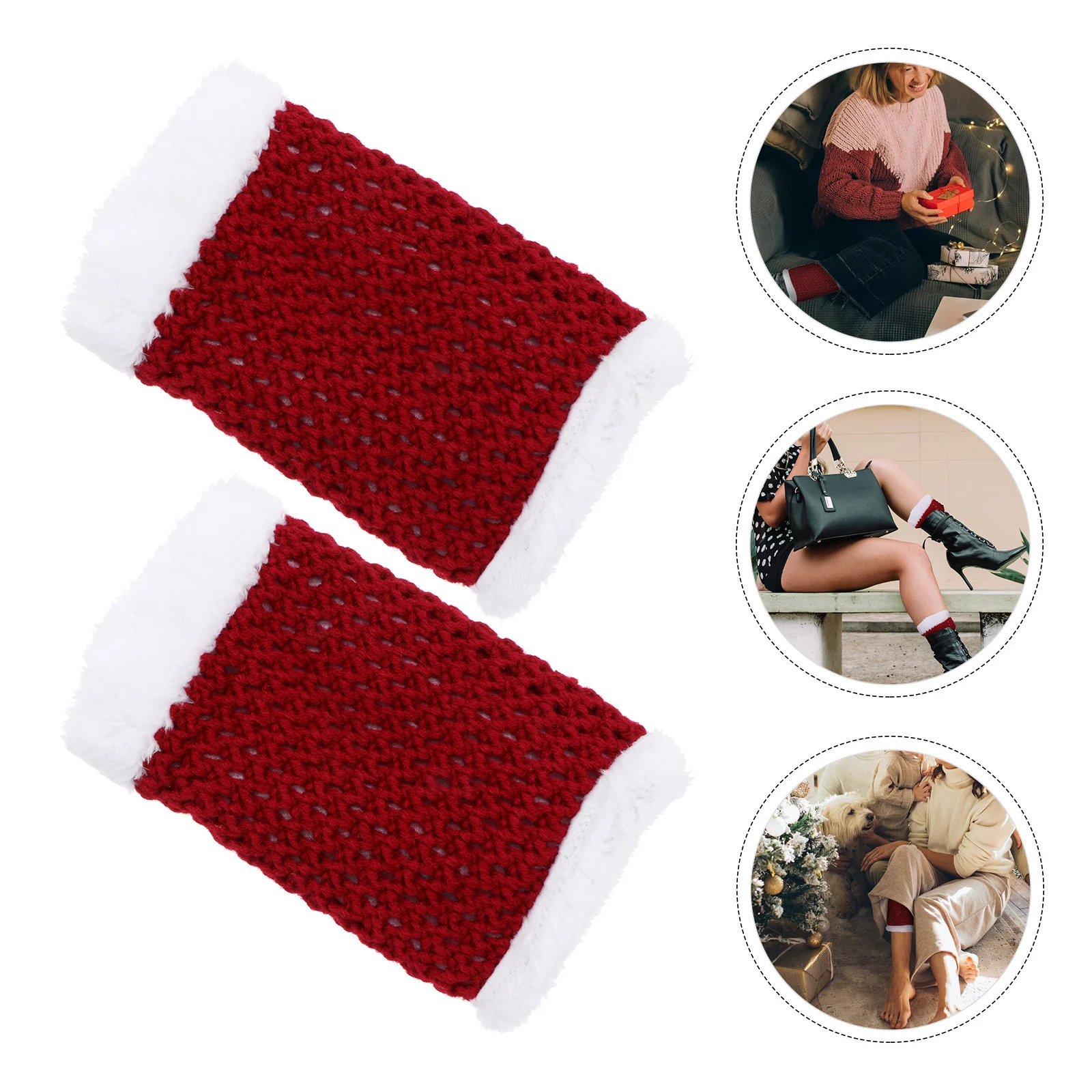 1Pair Christmas Thick Warm Leg Cover Red White Women Winter Leg Socks Fashionable Boots Cover Xmas Clothing Women Winter Socks