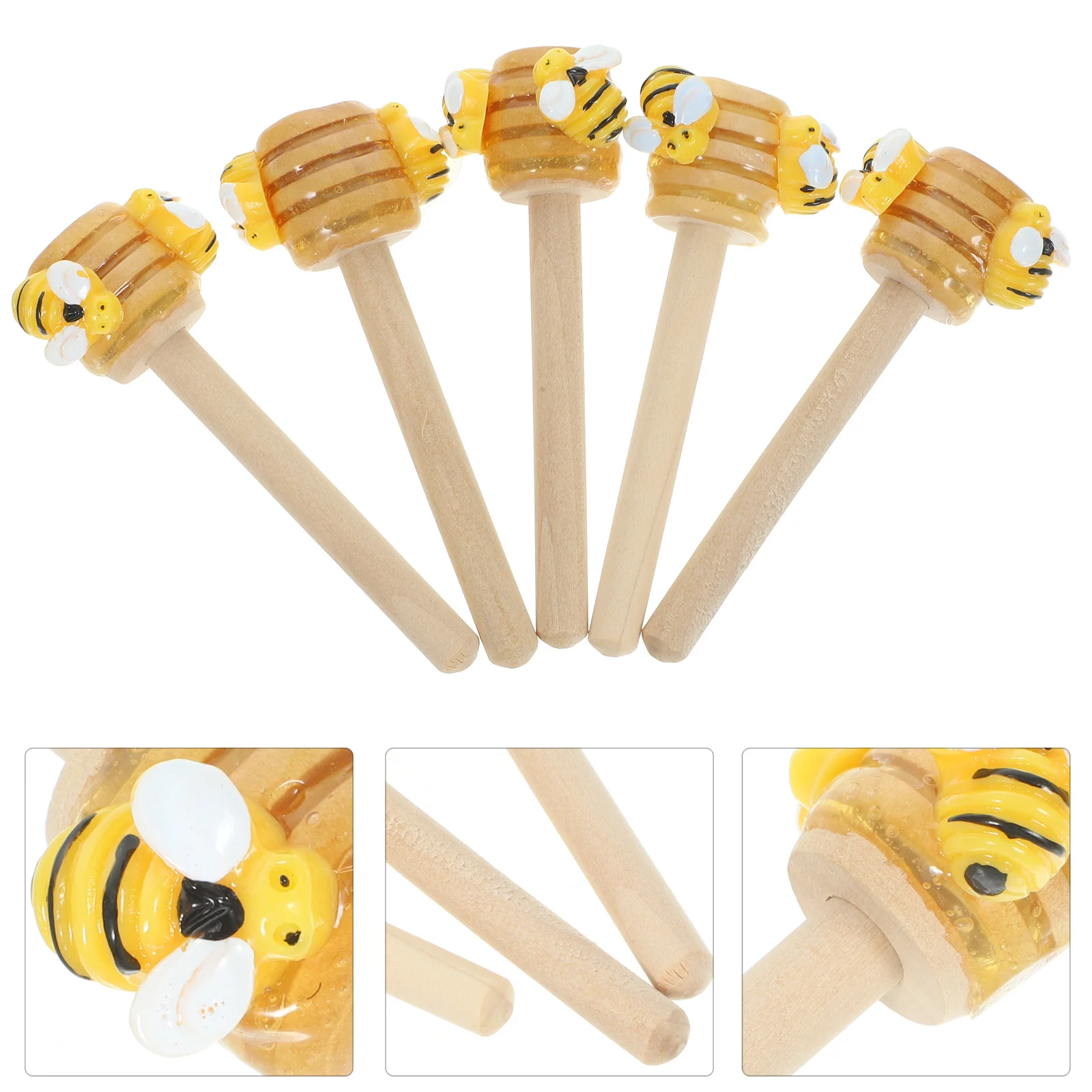 5 Pcs Bee Decorative Sticks Tiered Tray Kitchen Display Rack Dipper with Faux Honey Coasters Honeycomb Wooden