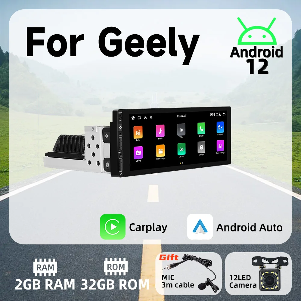 

6.9" 1 Din Android Radio Car Multimedia Player for Geely Android Auto Stereo Head Unit Carplay Autoradio GPS Navigation BT Wifi