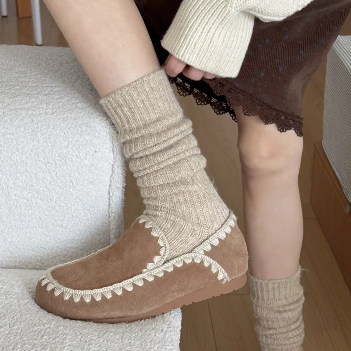 Striped Thickness Thick Warm Pile Socks Women's Fashion Winter Wool Calf Socks Soft Casual Breathable Cashmere Socks