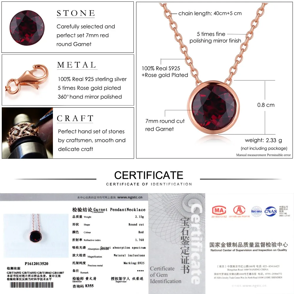 LAMOON Natural Red Garnet Gemstone Necklace For Women Elegant Exquisite Pendant 925 Sterling Silver Gold Plated Fine Jewelry view 5