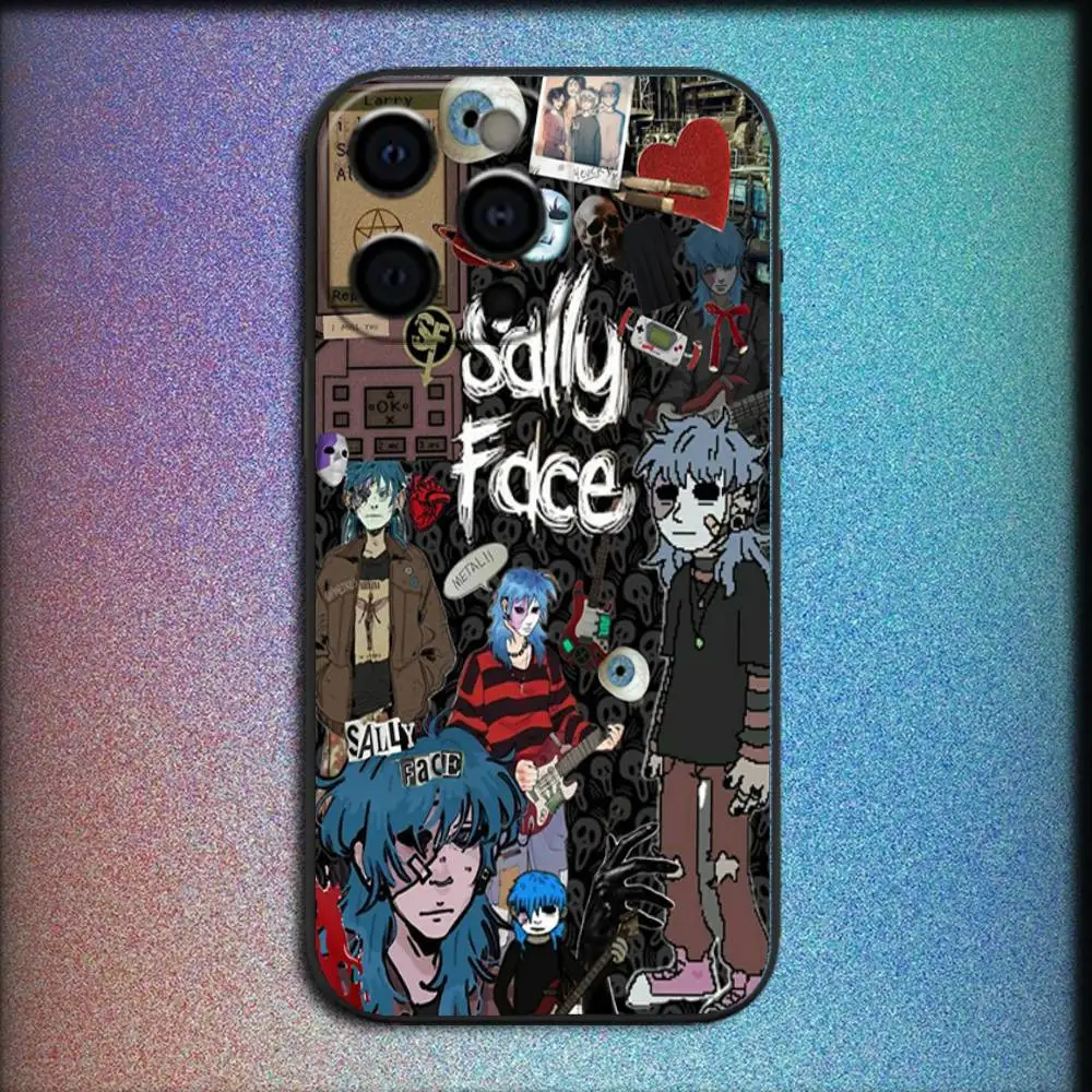 حافظة هاتف لهاتف آيفون 16,15,14,13,12,11,Pro,XS,Max,XR,Plus,E,Mini مقاومة للصدمات كارتونية S-Sally Face SF غطاء أسود رائع