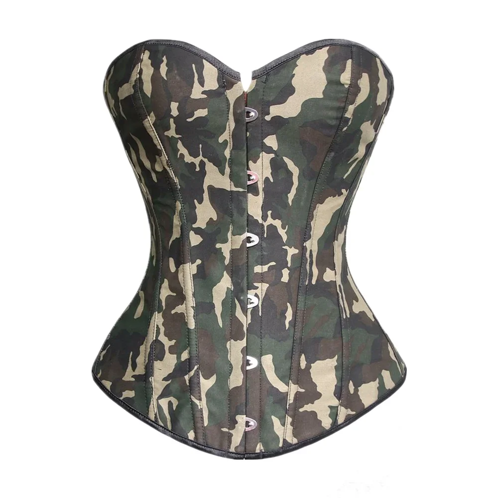 Women Sexy Green Camouflage Overbust Corset Gothic Lingerie Body Shaper Bustiers Tops Plus Size S-6XL