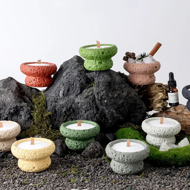 Ensemble de tasses à bougies en pierre volcanique, support en béton Best-seller pour bougies d'aromathérapie, récipient vide avec Texture naturelle, article tendance