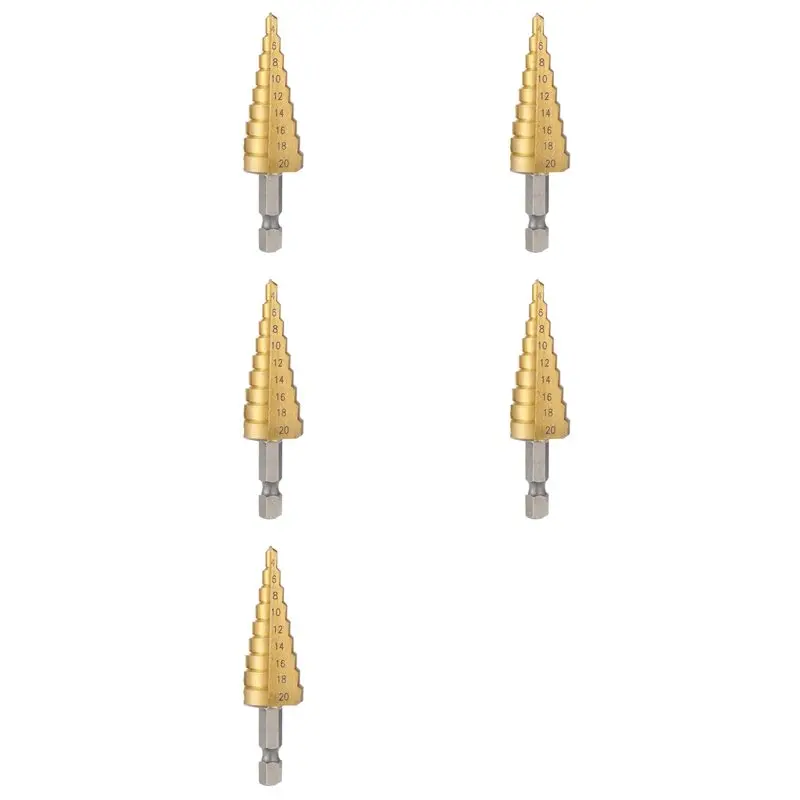

5Pcs 4-20Mm HSS Straight Groove Step Drill Bit Wood Metal Hole Cutter Core Drill Bit Pagoda Drill Bit-A57X