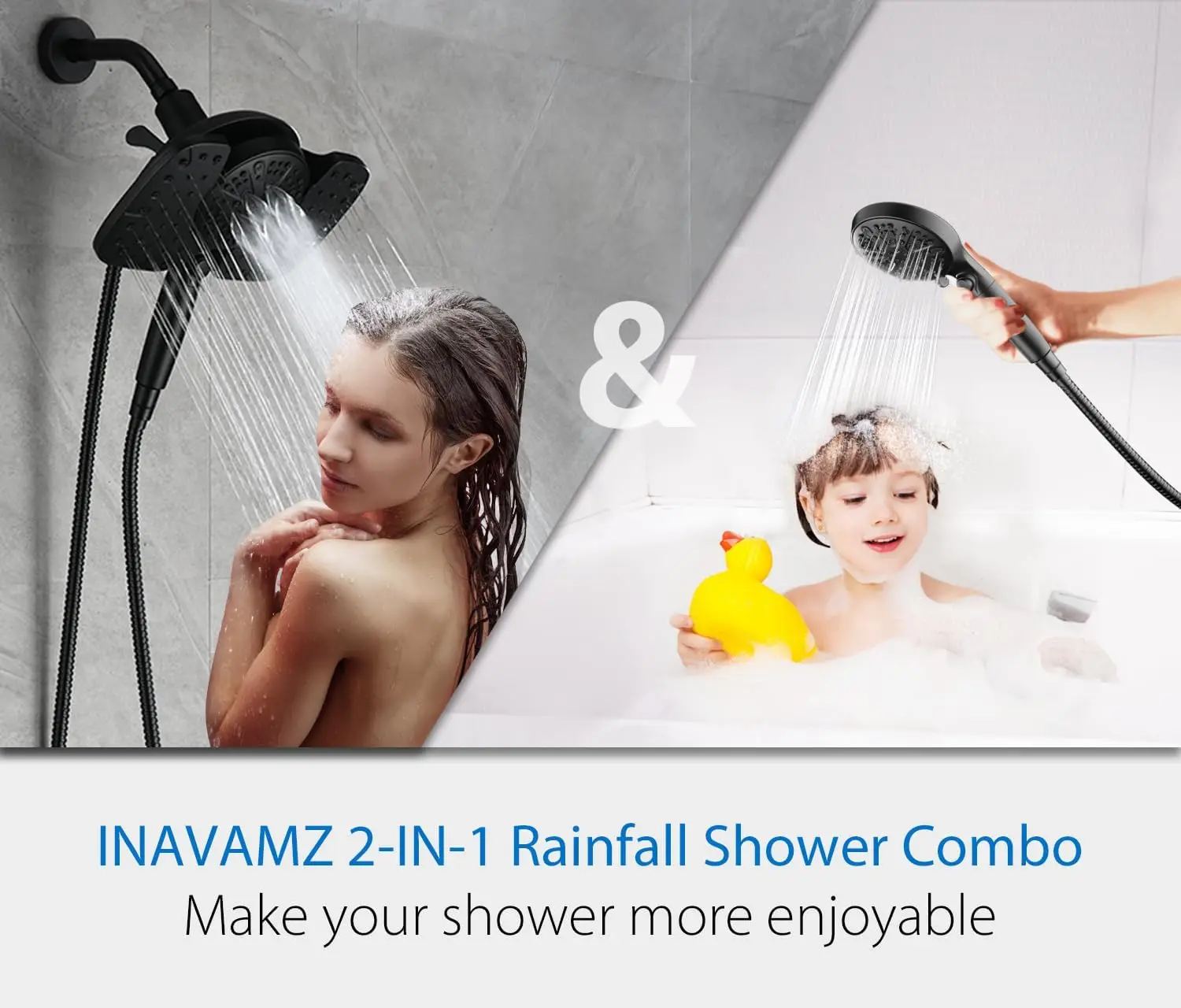 2.5GPM Rainfall Shower Head Combo with Handheld Spray, 9 Settings & Filter