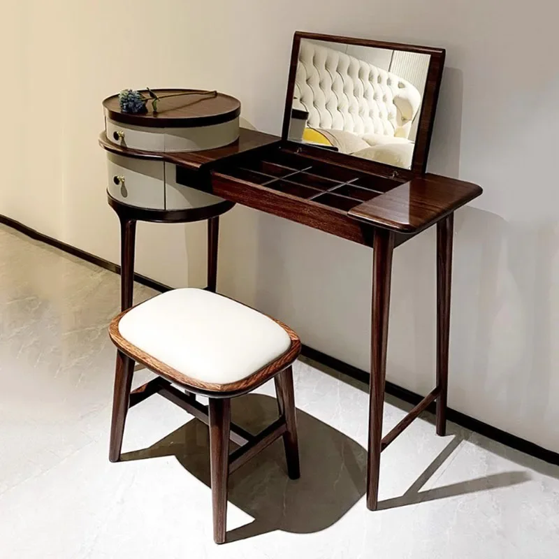 

Aesthetic Mirror Dresser Drawers Bedroom Nordic Modern Wood Minimal Makeup Table Bedroom Women Mesa Maquillaje Bedroom Furniture