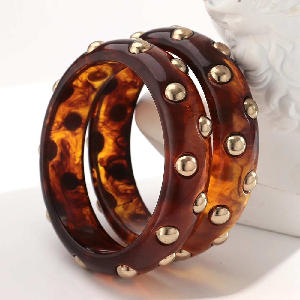 Vintage Bernstein Harz Geometrische Chunky Armreif Armbänder für Frauen Acryl Stapelbare Breite Armreifen Herbst Winter Schmuck – Detail 6